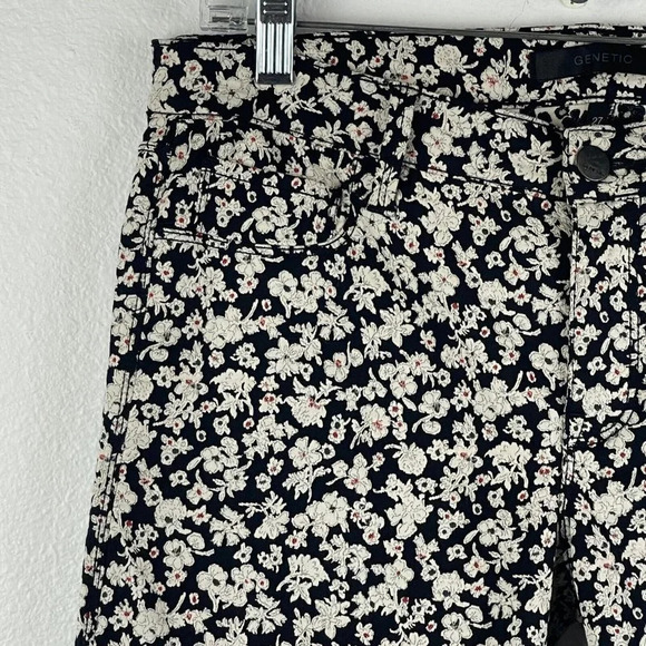 Genetic Jeans Women Sz 27 Shane Floral Jacquard Skinny Brocade Denim Black Ivory - Picture 4 of 10